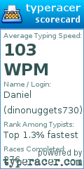 Scorecard for user dinonuggets730