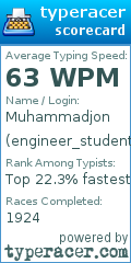 Scorecard for user engineer_student