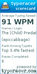 Scorecard for user epiccabbage