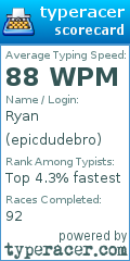 Scorecard for user epicdudebro