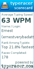 Scorecard for user ernestverybadattyping