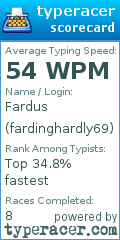Scorecard for user fardinghardly69