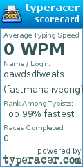 Scorecard for user fastmanaliveong