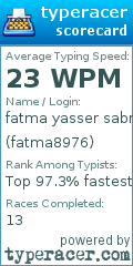 Scorecard for user fatma8976