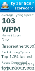 Scorecard for user firebreather3000