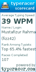 Scorecard for user fizz42