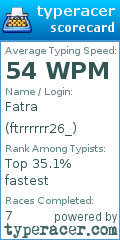 Scorecard for user ftrrrrrr26_