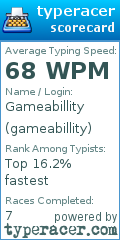 Scorecard for user gameabillity