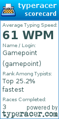 Scorecard for user gamepoint