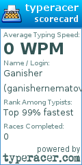 Scorecard for user ganishernematov