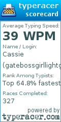 Scorecard for user gatebossgirllightgaskeep