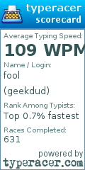 Scorecard for user geekdud