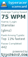 Scorecard for user glimz