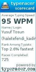 Scorecard for user haletefendi_kadimci