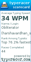 Scorecard for user harshavardhan_sinha
