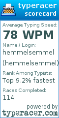 Scorecard for user hemmelsemmel