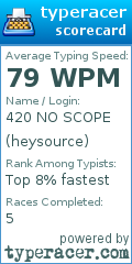 Scorecard for user heysource