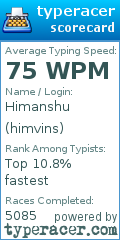 Scorecard for user himvins