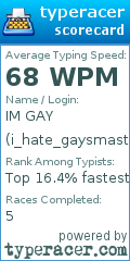 Scorecard for user i_hate_gaysmaster69