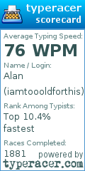 Scorecard for user iamtoooldforthis