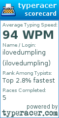 Scorecard for user ilovedumpling