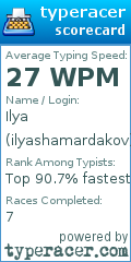 Scorecard for user ilyashamardakov