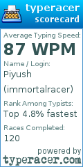 Scorecard for user immortalracer