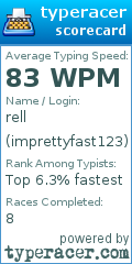 Scorecard for user imprettyfast123