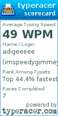 Scorecard for user imspeedygimmeyonumber
