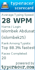 Scorecard for user islombek25