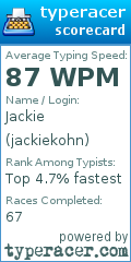 Scorecard for user jackiekohn