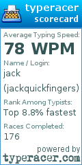 Scorecard for user jackquickfingers
