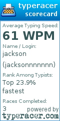 Scorecard for user jacksonnnnnnn