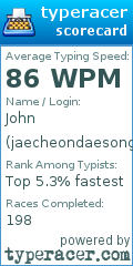 Scorecard for user jaecheondaesong