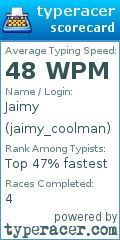 Scorecard for user jaimy_coolman