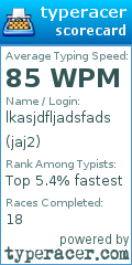 Scorecard for user jaj2