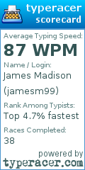 Scorecard for user jamesm99