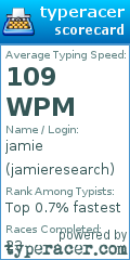 Scorecard for user jamieresearch