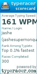 Scorecard for user jashesupernonquit