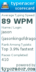 Scorecard for user jasonkingofdragons