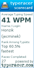 Scorecard for user jecminek