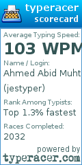 Scorecard for user jestyper