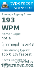 Scorecard for user jimmiejohnson48