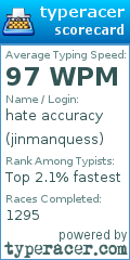 Scorecard for user jinmanquess