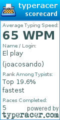 Scorecard for user joacosando