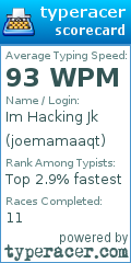 Scorecard for user joemamaaqt