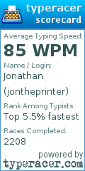 Scorecard for user jontheprinter