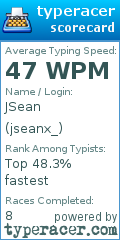 Scorecard for user jseanx_