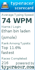 Scorecard for user jsmole