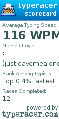 Scorecard for user justleavemealone